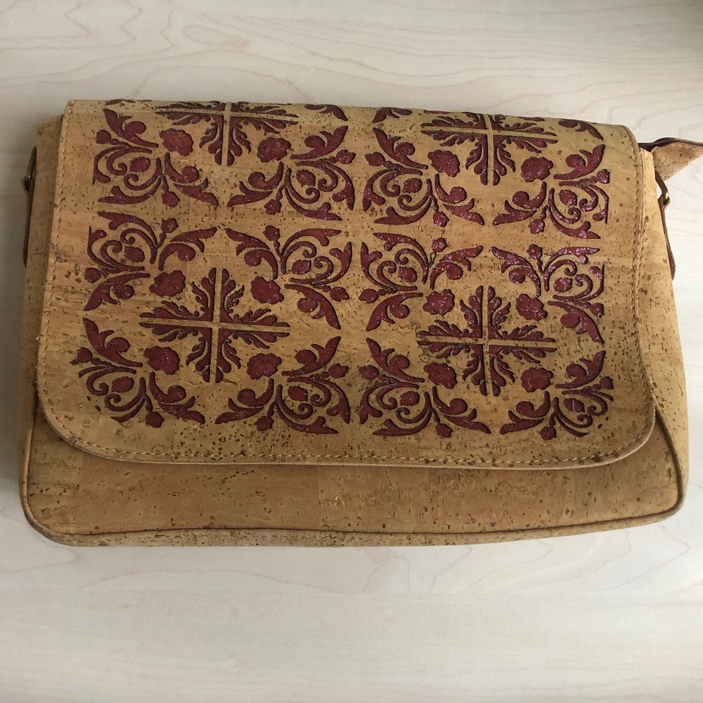 New Authentic Cork Crossbody Handbag From Portugal w/ Snap Fold and Full Zipper